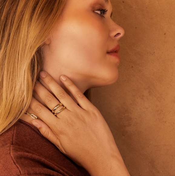 Loren Stewart Curateur Open Band Ring 14k Gold Plated Size 7 Double Band - Picture 1 of 6